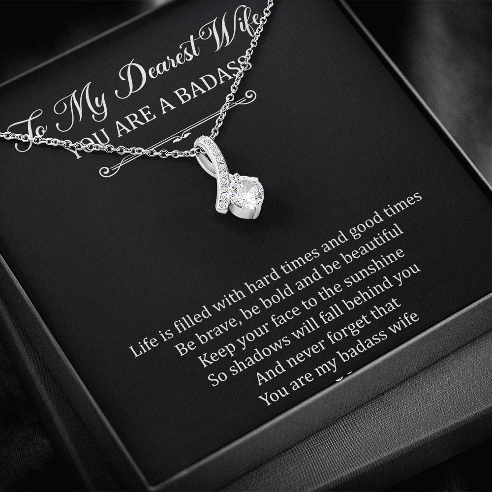 To My Badass Wife, Be Brave, Alluring Beauty Necklace For Women, Anniversary Birthday Valentines Day Gifts From Husband