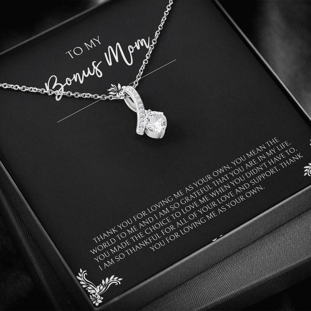 To My Bonus Mom Gifts, You Mean The World To Me , Alluring Beauty Necklace For Women, Birthday Mothers Day Present From Bonus Daughter