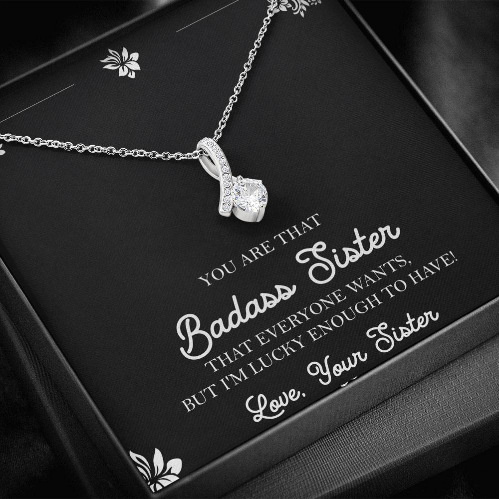 To My Badass Sister Gifts, Lucky To  Have You, Alluring Beauty Necklace For Women, Birthday Present Idea From Sister