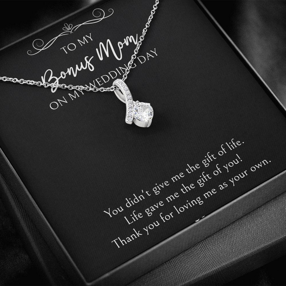 To My Bonus Mom Gifts, Thank You For Loving Me, Alluring Beauty Necklace For Women, Wedding Day Thank You Ideas From Bride