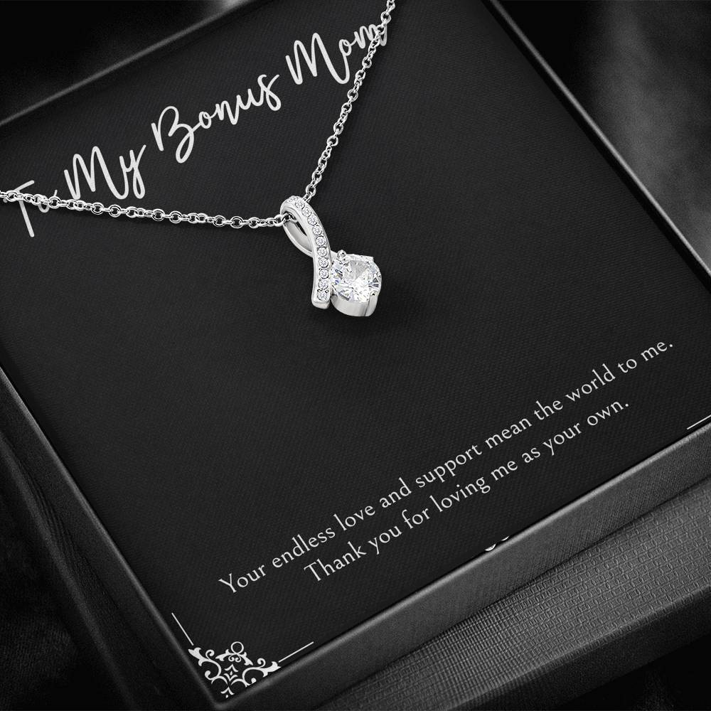 To My Bonus Mom Gifts, Endless Love And Support, Alluring Beauty Necklace For Women, Birthday Mothers Day Present From Bonus Daughter