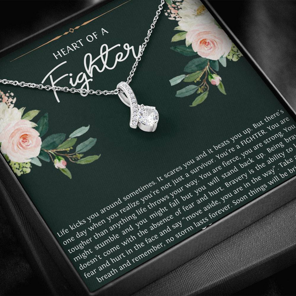 Encouragement Gifts, Heart of a Fighter, Motivational Alluring Beauty Necklace For Women, Sympathy Inspiration Friendship Present