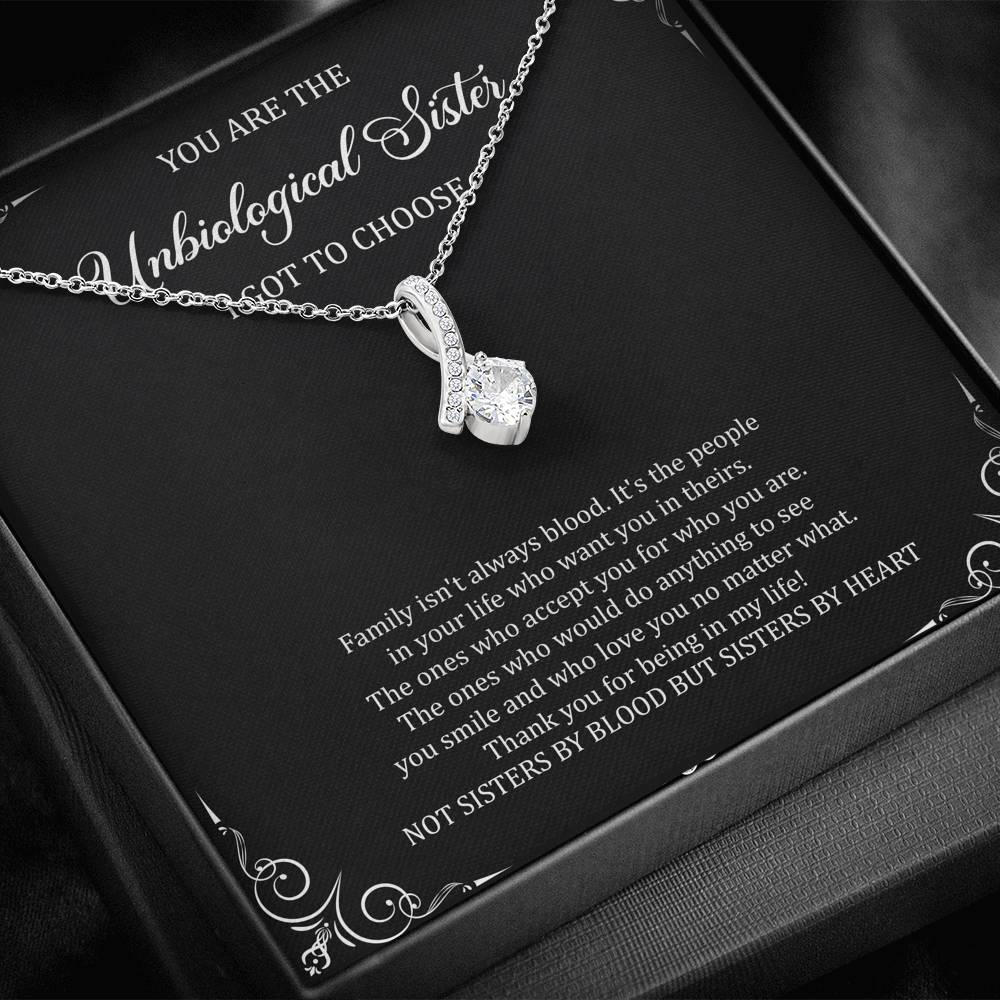 To My Unbiological Sister Gifts, Family Isn't Always Blood, Alluring Beauty Necklace For Women, Birthday Present Idea From Sister-in-law