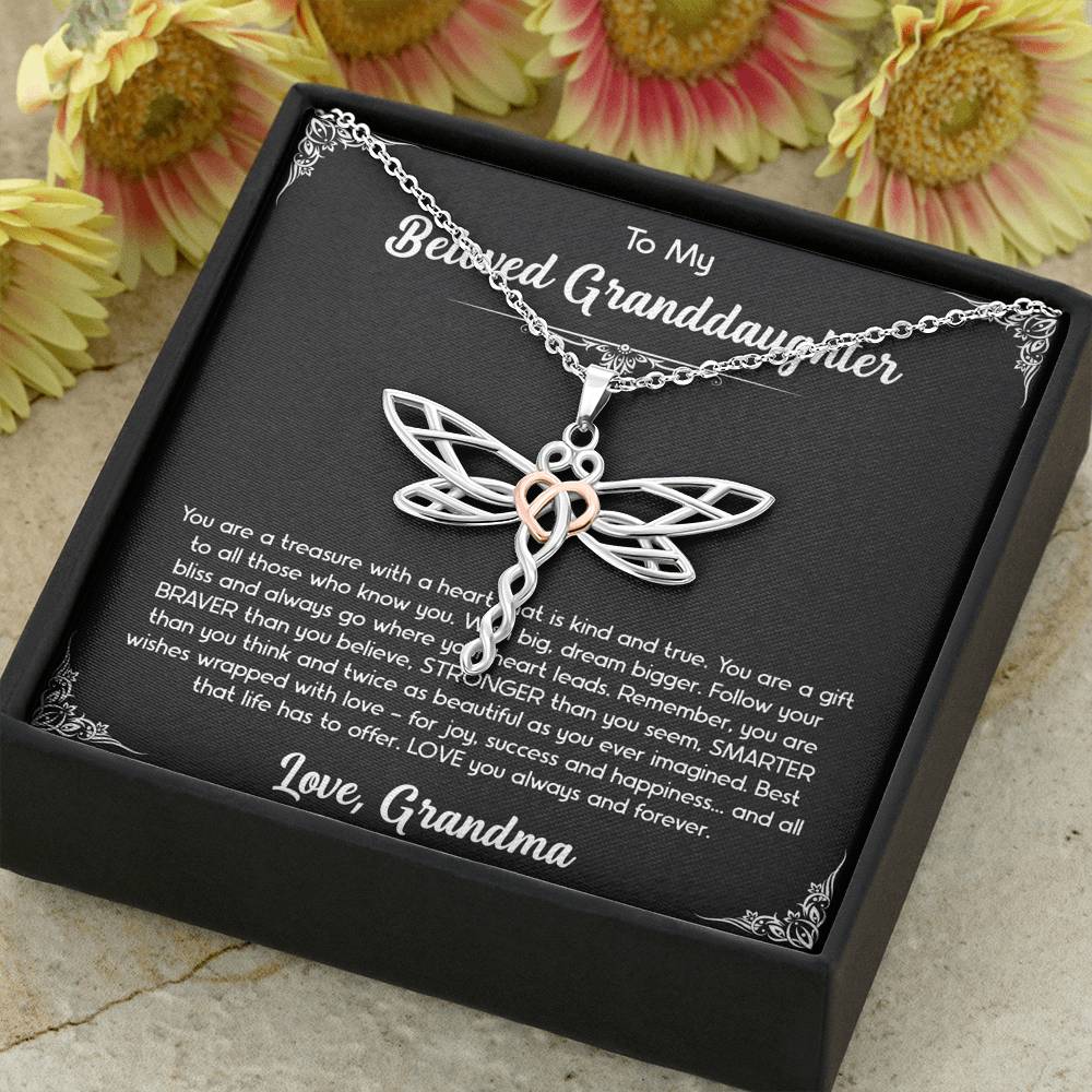 To My Granddaughter Gifts, You Are A Gift, Dragonfly Necklace For Women, Birthday Present Idea From Grandma