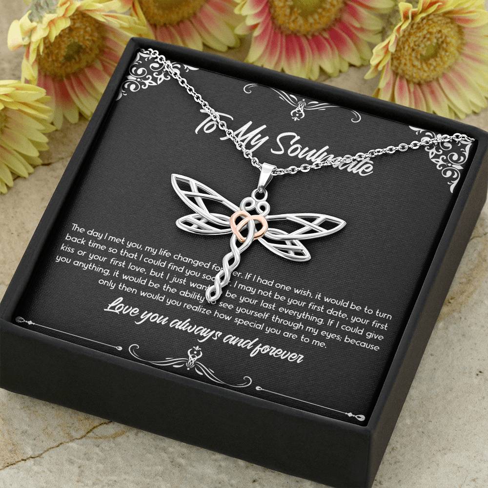 To My Soulmate, The Day I Met You, Dragonfly Necklace For Girlfriend, Anniversary Birthday Valentines Day Gifts From Boyfriend