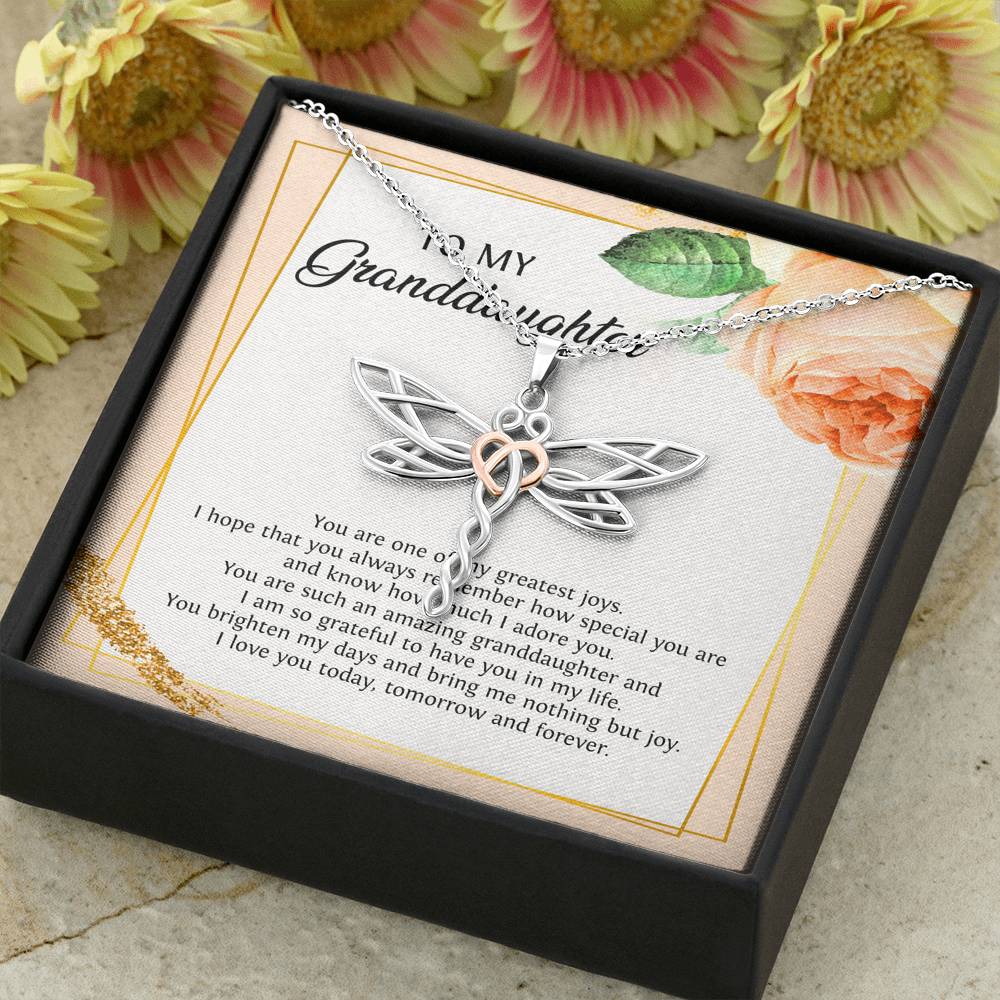 To My Granddaughter Gifts, You Are One Of My Greatest Joys, Dragonfly Necklace For Women, Birthday Present Idea From Grandma Grandpa
