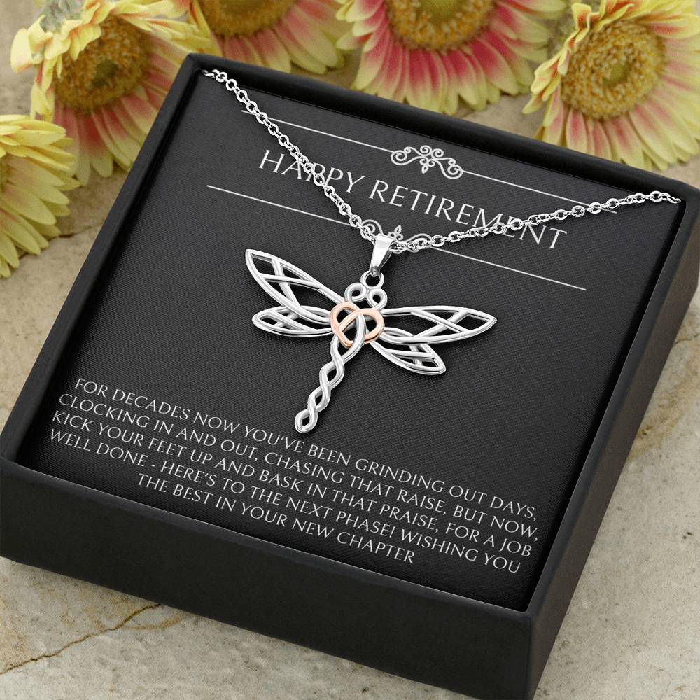 Retirement Gifts, Job Well Done, Happy Retirement Dragonfly Necklace For Women, Retirement Party Favor From Friends Coworkers