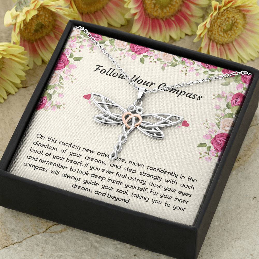 Graduation Gifts, Follow Your Compass, Dragonfly Necklace For Women, College Preschool High School Graduation Present