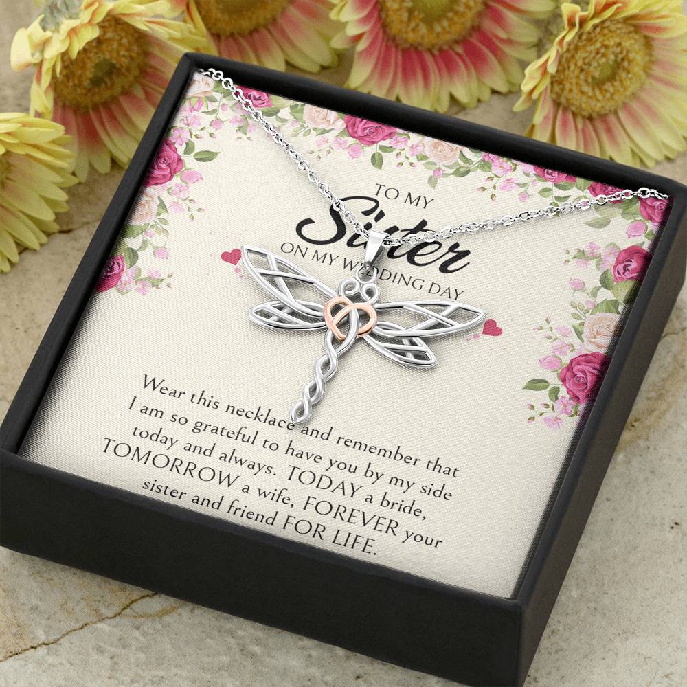 To My Sister of the Bride Gifts, I Am So Grateful To Have You, Dragonfly Necklace For Women, Wedding Day Thank You Ideas From Bride
