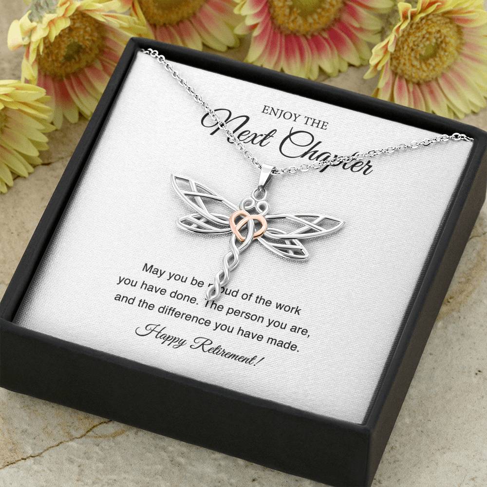 Retirement Gifts, Next Chapter, Happy Retirement Dragonfly Necklace For Women, Retirement Party Favor From Friends Coworkers