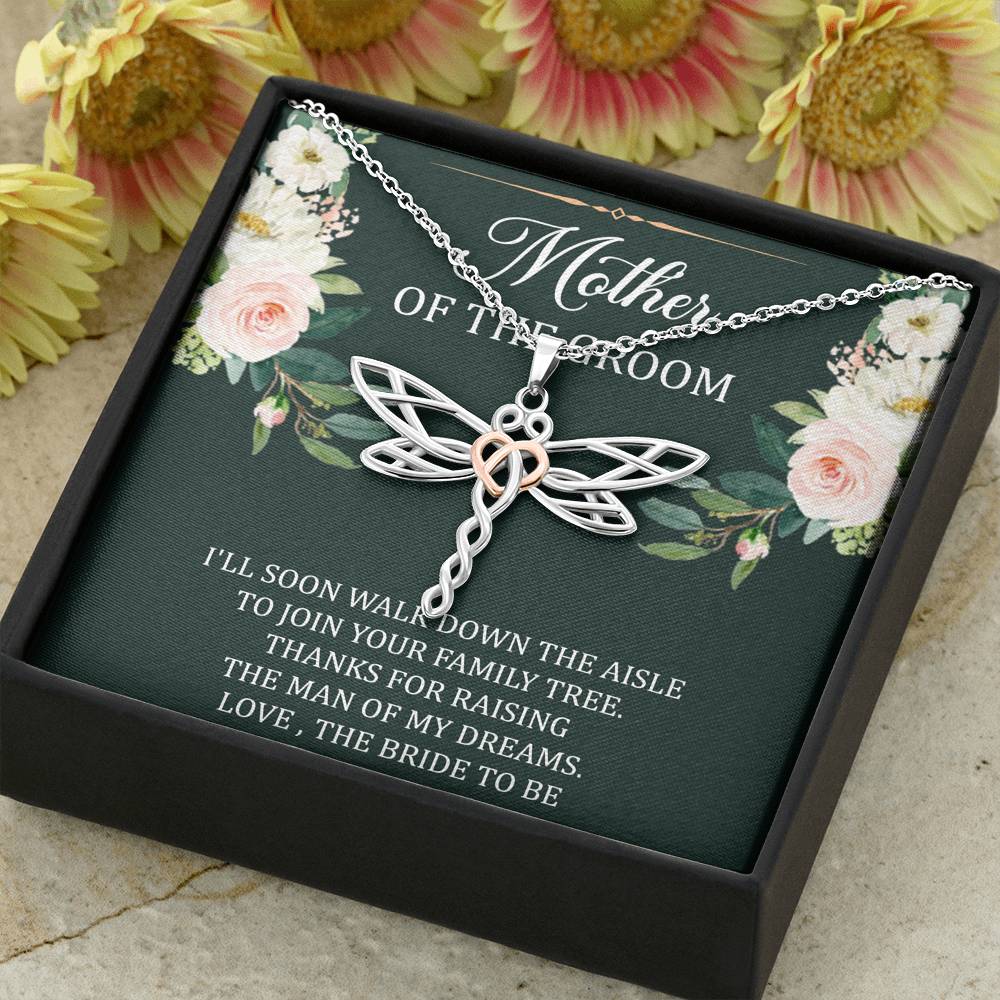 To My Mom of the Bride Gifts, I'll Soon Walk Down The Aisle, Dragonfly Necklace For Women, Wedding Day Thank You Ideas From Groom