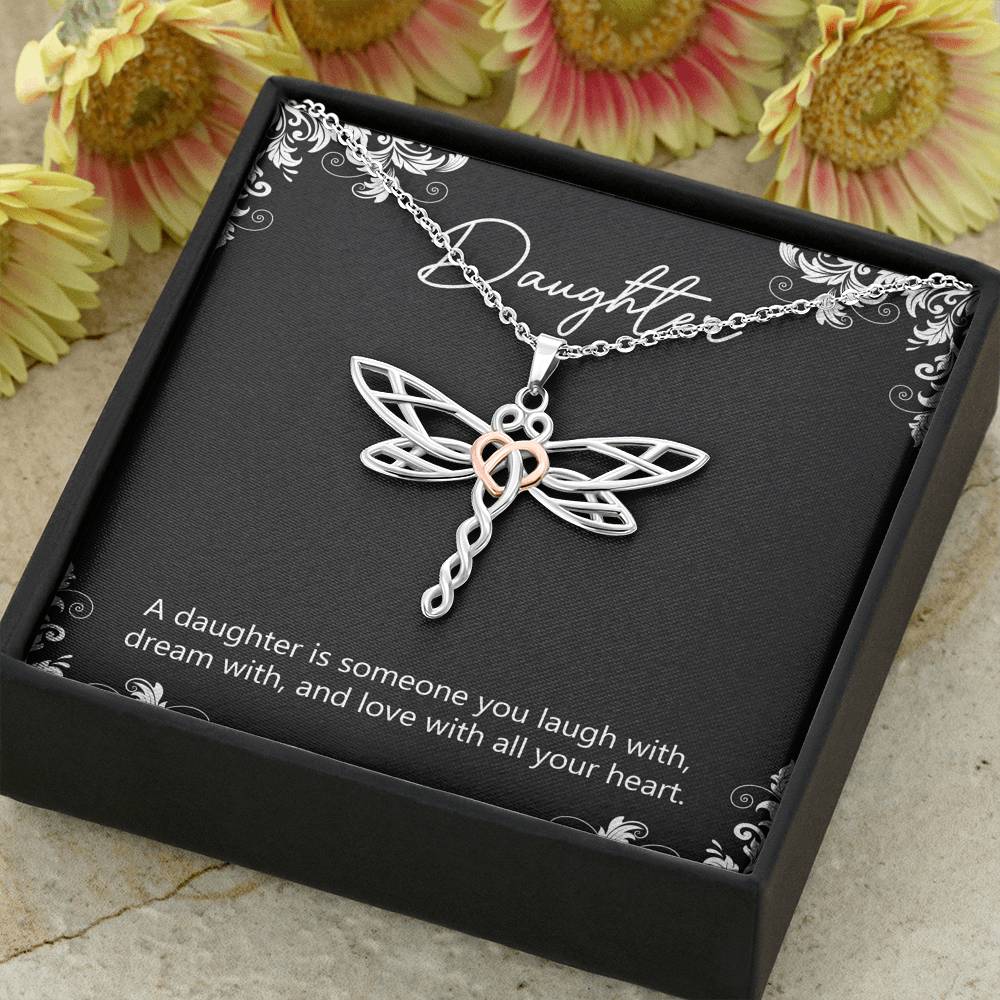 To My Daughter Gifts, A Daughter Is Someone You Laugh With, Dragonfly Necklace For Women, Birthday Present Idea From Mom