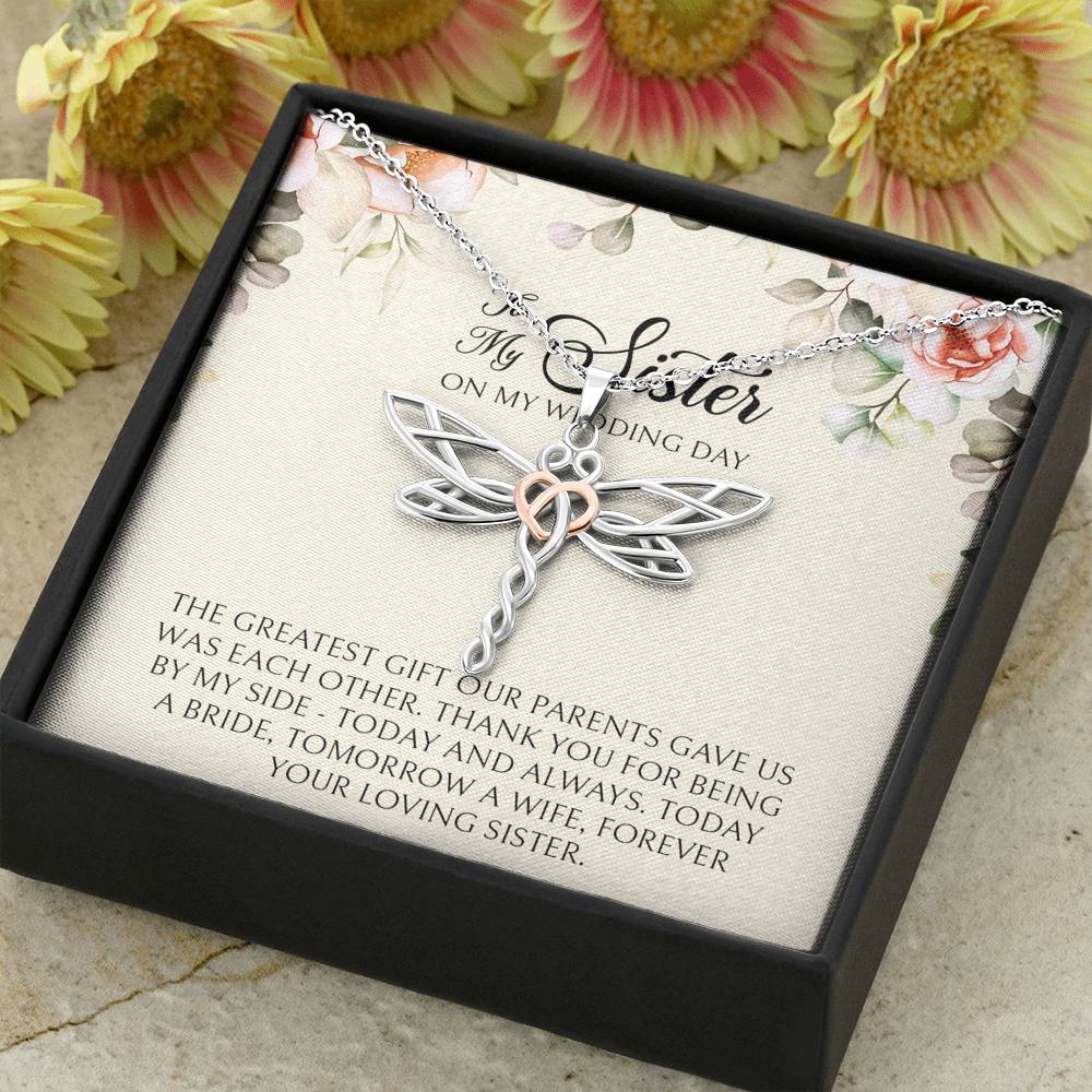 Sister of the Bride Gifts, Forever Your Loving Sister, Dragonfly Necklace For Women, Wedding Day Thank You Ideas From Bride