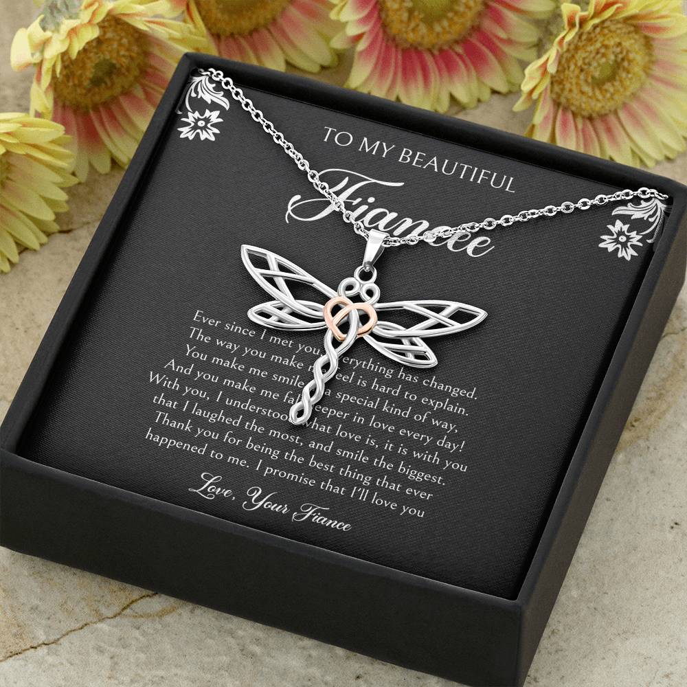 To My Fiancée, I'll Love You Forever, Dragonfly Necklace For Women, Anniversary Birthday Valentines Day Gifts From Fiancé