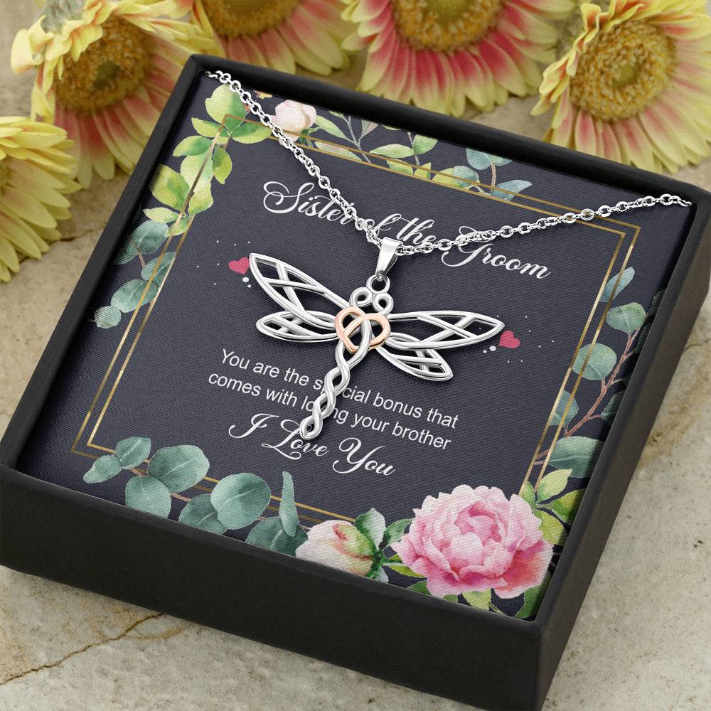 Sister of the Groom Gifts, You Are The Special Bonus, Dragonfly Necklace For Women, Wedding Day Thank You Ideas From Bride
