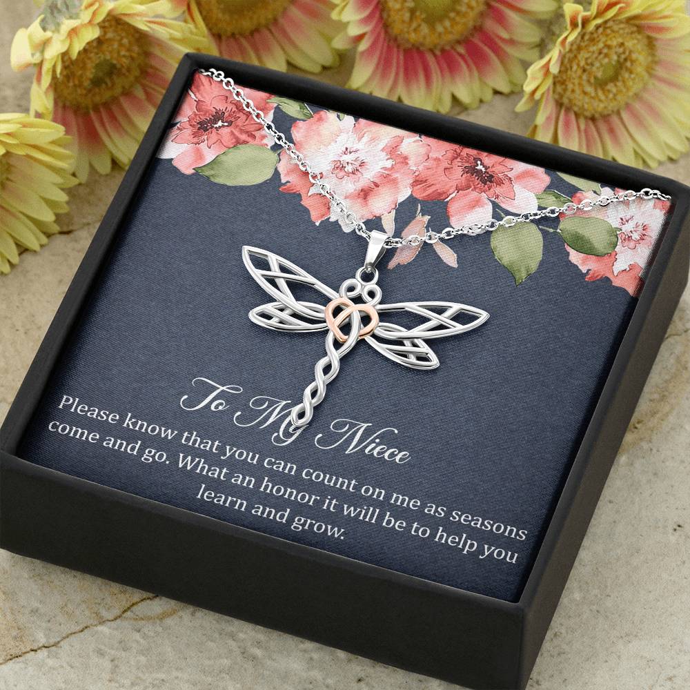 To My Niece Gifts, You Can Count On Me, Dragonfly Necklace For Women, Niece Birthday Present From Aunt Uncle