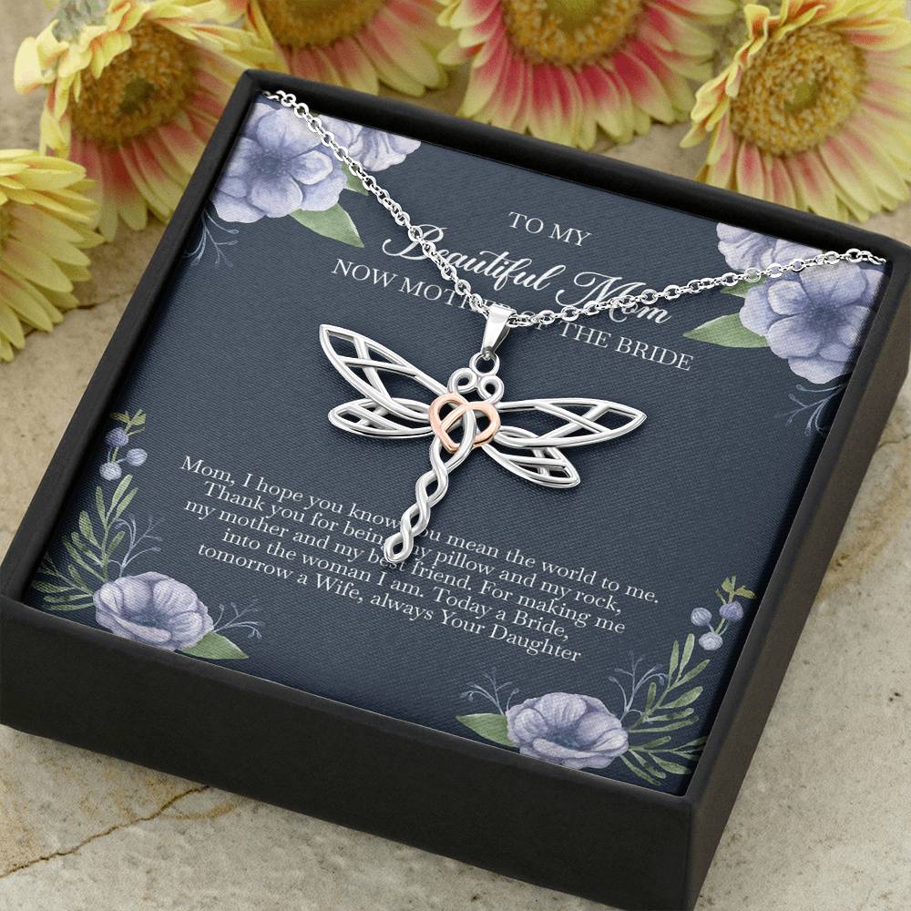 To My Mom of the Bride Gifts, You Mean The World To Me, Dragonfly Necklace For Women, Wedding Day Thank You Ideas From Bride