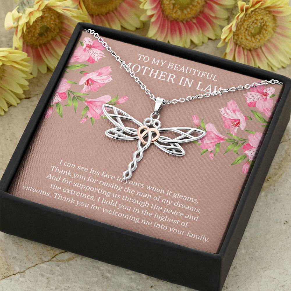 To My Mother-in-Law Gifts, I Can See His Face In Yours, Dragonfly Necklace For Women, Birthday Mothers Day Present From Daughter-in-law
