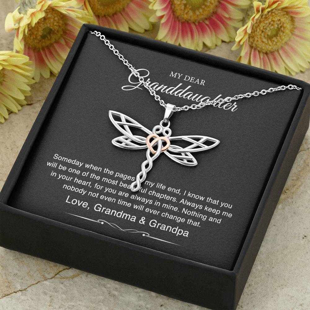To My Granddaughter Gifts From Grandma Grandpa, Someday When The Pages Of My Life End, Dragonfly Necklace For Women, Birthday Present Idea From Grandmother Grandfather