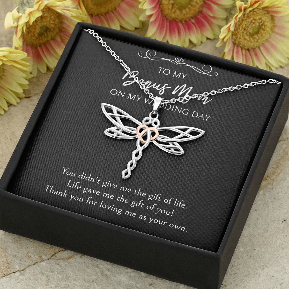 To My Bonus Mom Gifts, Thank You For Loving Me, Dragonfly Necklace For Women, Wedding Day Thank You Ideas From Bride