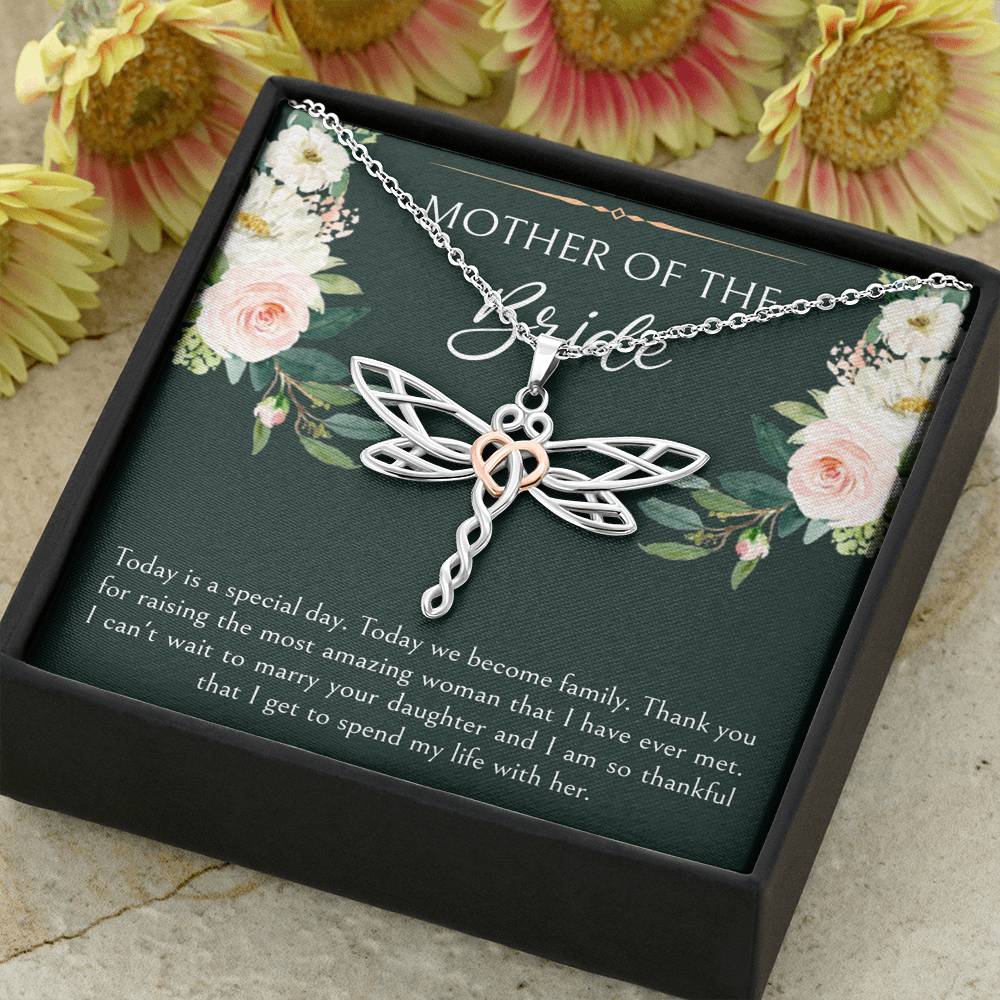 Mom of the Bride Gifts, Today We Become Family, Dragonfly Necklace For Women, Wedding Day Thank You Ideas From Groom