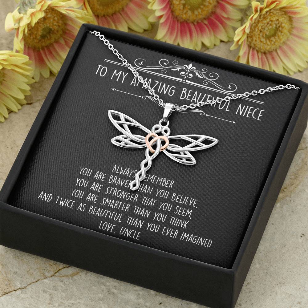 To My Niece  Gifts, Always Remember, Dragonfly Necklace For Women, Birthday Present Idea From Uncle