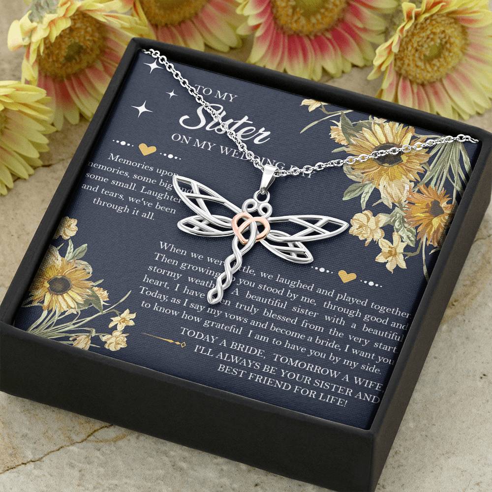 Sister of the Bride Gifts, I'll Always Be Your Sister, Dragonfly Necklace For Women, Wedding Day Thank You Ideas From Bride