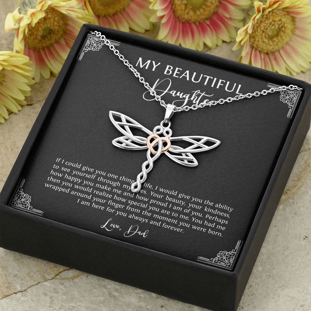 To My Daughter  Gifts, I Am Here For You, Dragonfly Necklace For Women, Birthday Present Idea From Dad