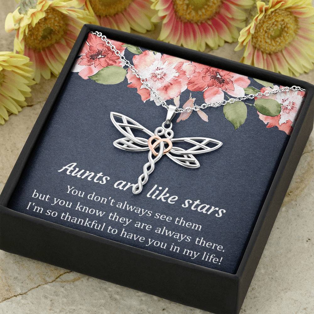 To My Aunt Gifts, Aunts Are Like Stars, Dragonfly Necklace For Women, Aunt Birthday Present From Niece Nephew
