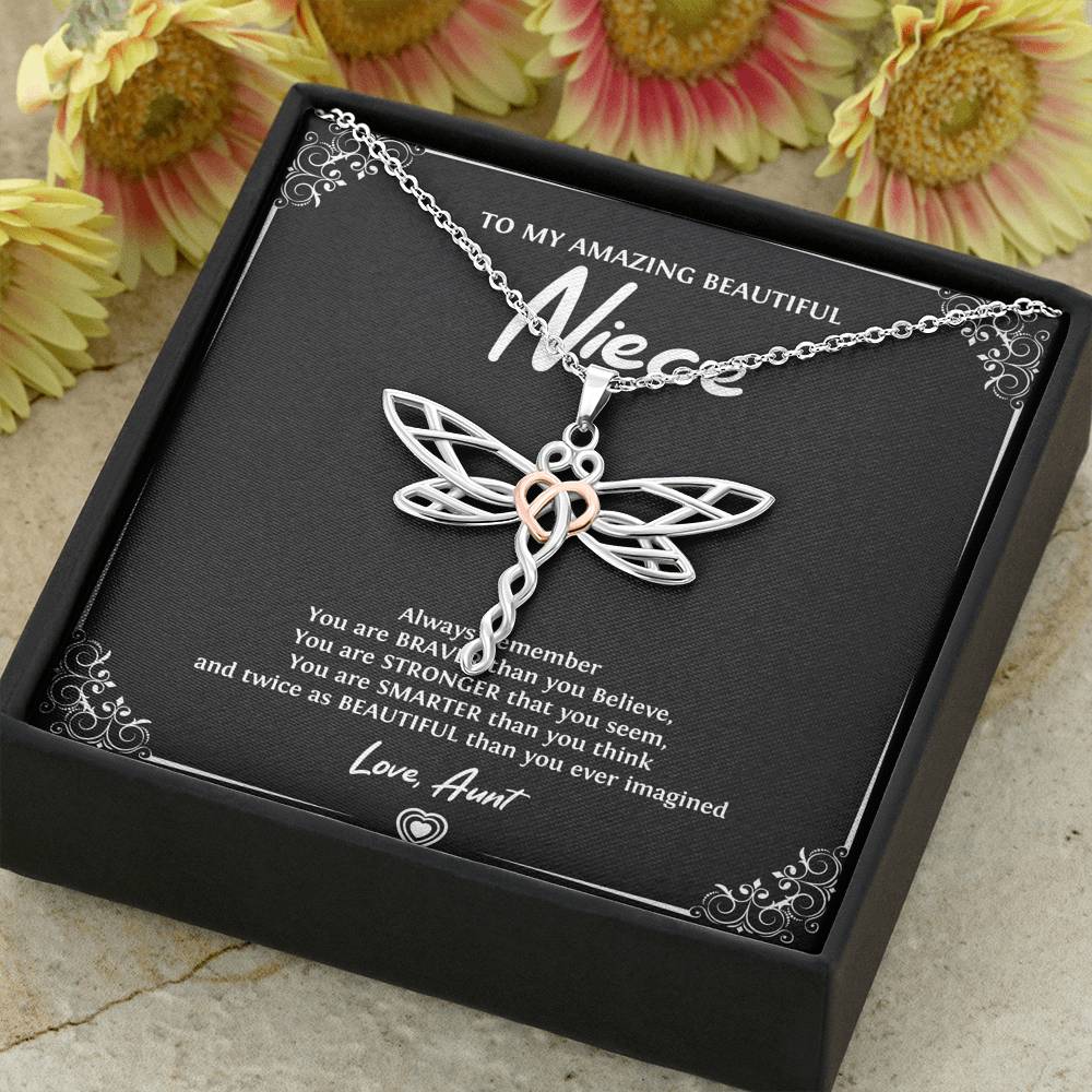To My Niece  Gifts, Always Remember, Dragonfly Necklace For Women, Birthday Present Idea From Aunt