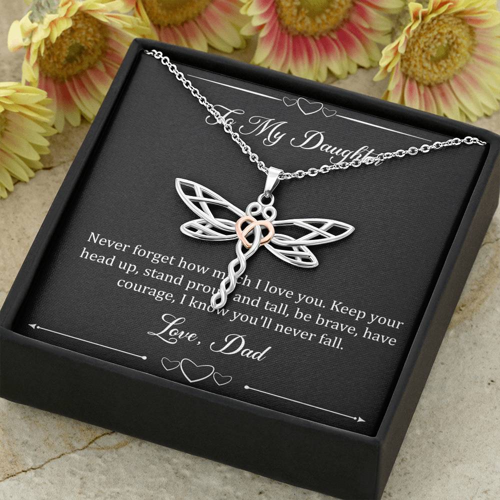 To My Daughter  Gifts, I Love You, Dragonfly Necklace For Women, Birthday Present Idea From Dad