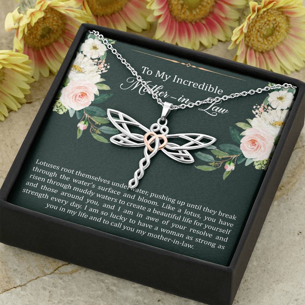 To My Mother-in-Law Gifts, Like A Lotus , Dragonfly Necklace For Women, Birthday Mothers Day Present From Daughter-in-law