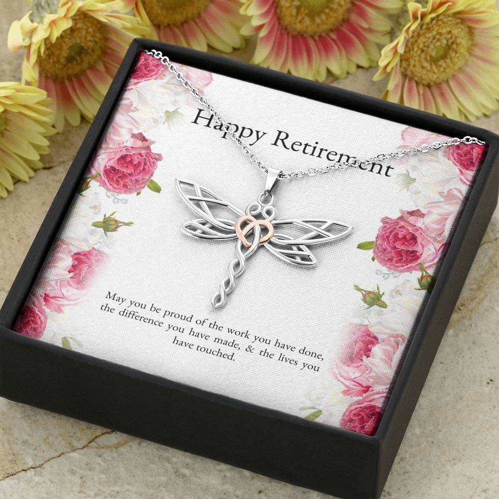 Retirement Gifts, Lives You Touched, Happy Retirement Dragonfly Necklace For Women, Retirement Party Favor From Friends Coworkers