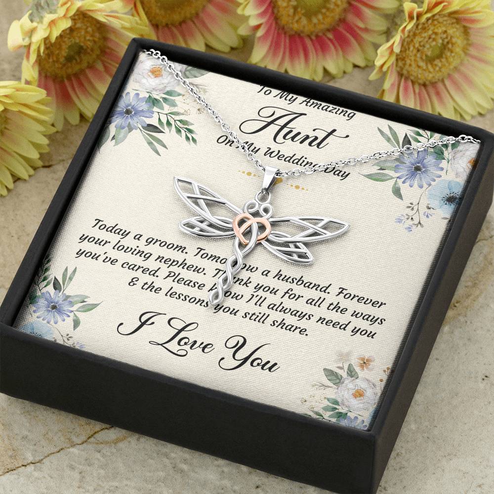 Aunt of the Groom Gifts, Forever Your Nephew, Dragonfly Necklace For Women, Wedding Day Thank You Ideas From Groom