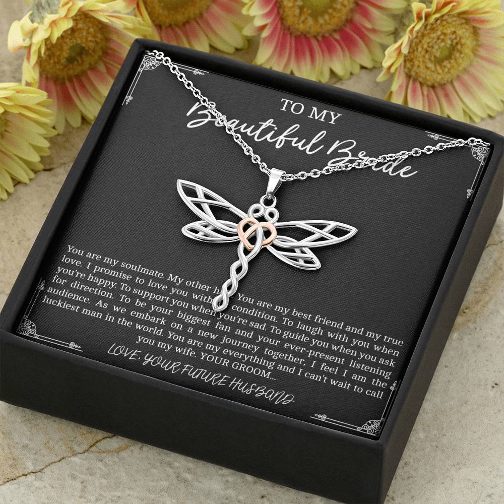 To My Bride  Gifts, You Are My Soulmate, Dragonfly Necklace For Women, Wedding Day Thank You Ideas From Groom