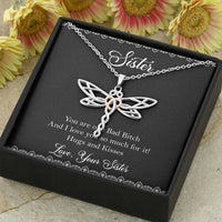 Load image into Gallery viewer, To My Badass Sister Gifts, Hugs And Kisses, Dragonfly Necklace For Women, Birthday Present Idea From Sister
