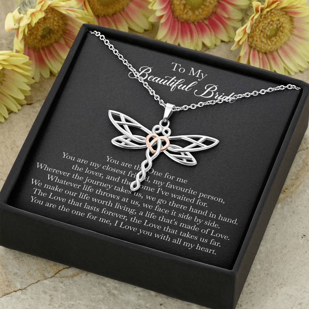 To My Bride Gifts, You Are The One For Me, Dragonfly Necklace For Women, Wedding Day Thank You Ideas From Groom
