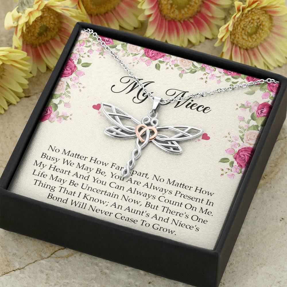 To My Niece  Gifts, No Matter How Far Apart, Dragonfly Necklace For Women, Birthday Present Idea From Aunt Uncle