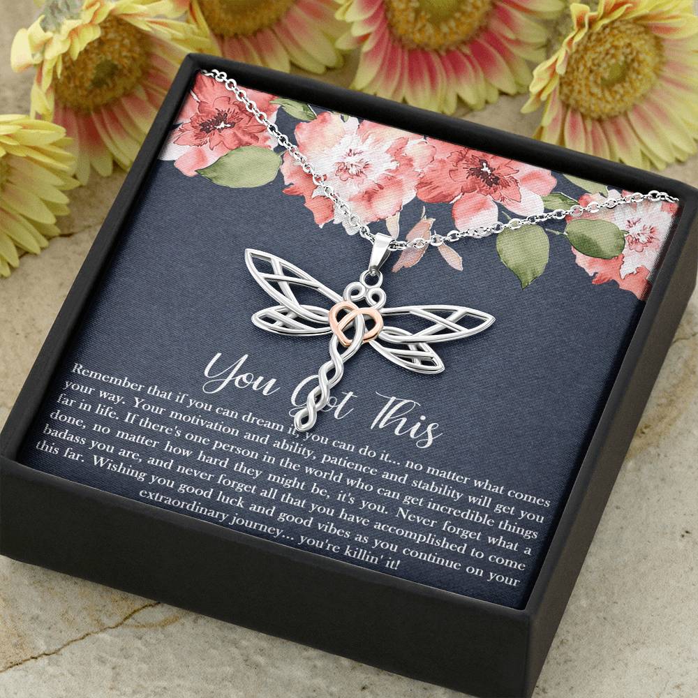 Encouragement Gifts, You Got This, Motivational Dragonfly Necklace For Women, Sympathy Inspiration Friendship Present