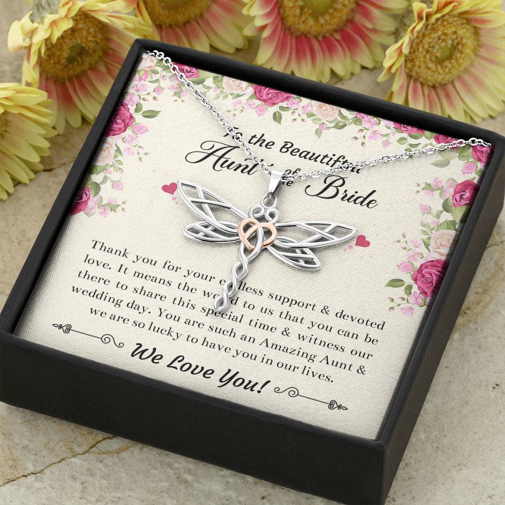 To My Aunt of the Bride Gifts, Thank You For Your Support, Dragonfly Necklace For Women, Wedding Day Thank You Ideas From Bride