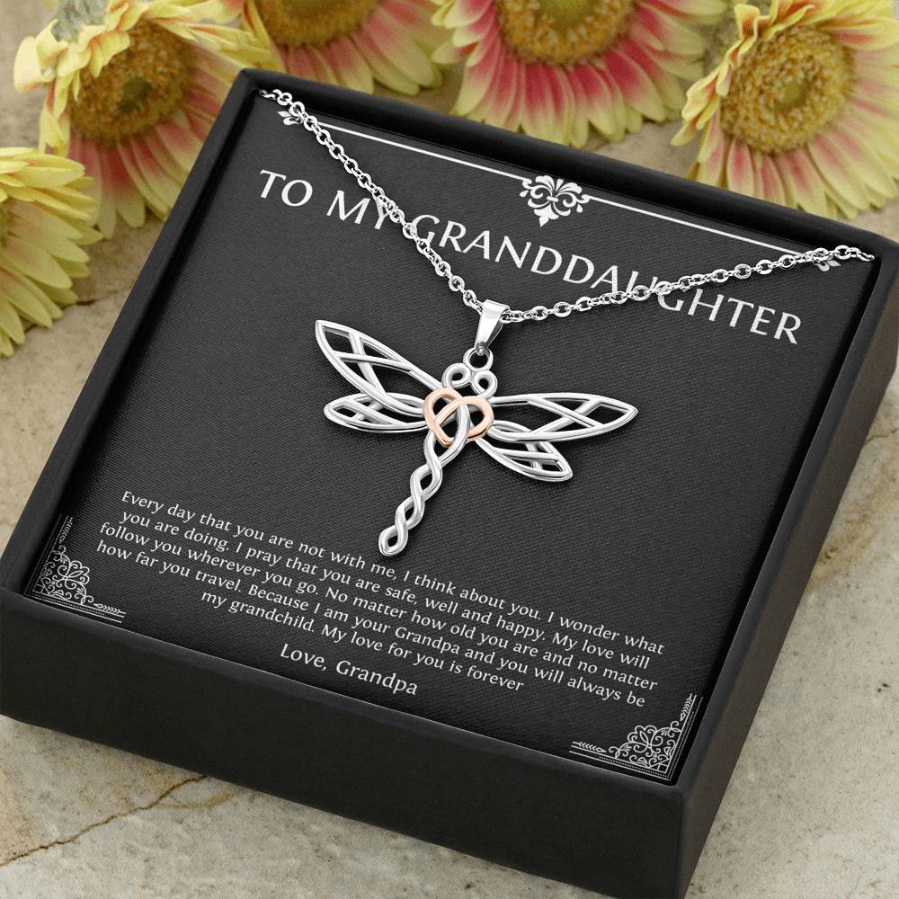 To My Granddaughter Gifts, I Think About You, Dragonfly Necklace For Women, Birthday Present Idea From Grandpa
