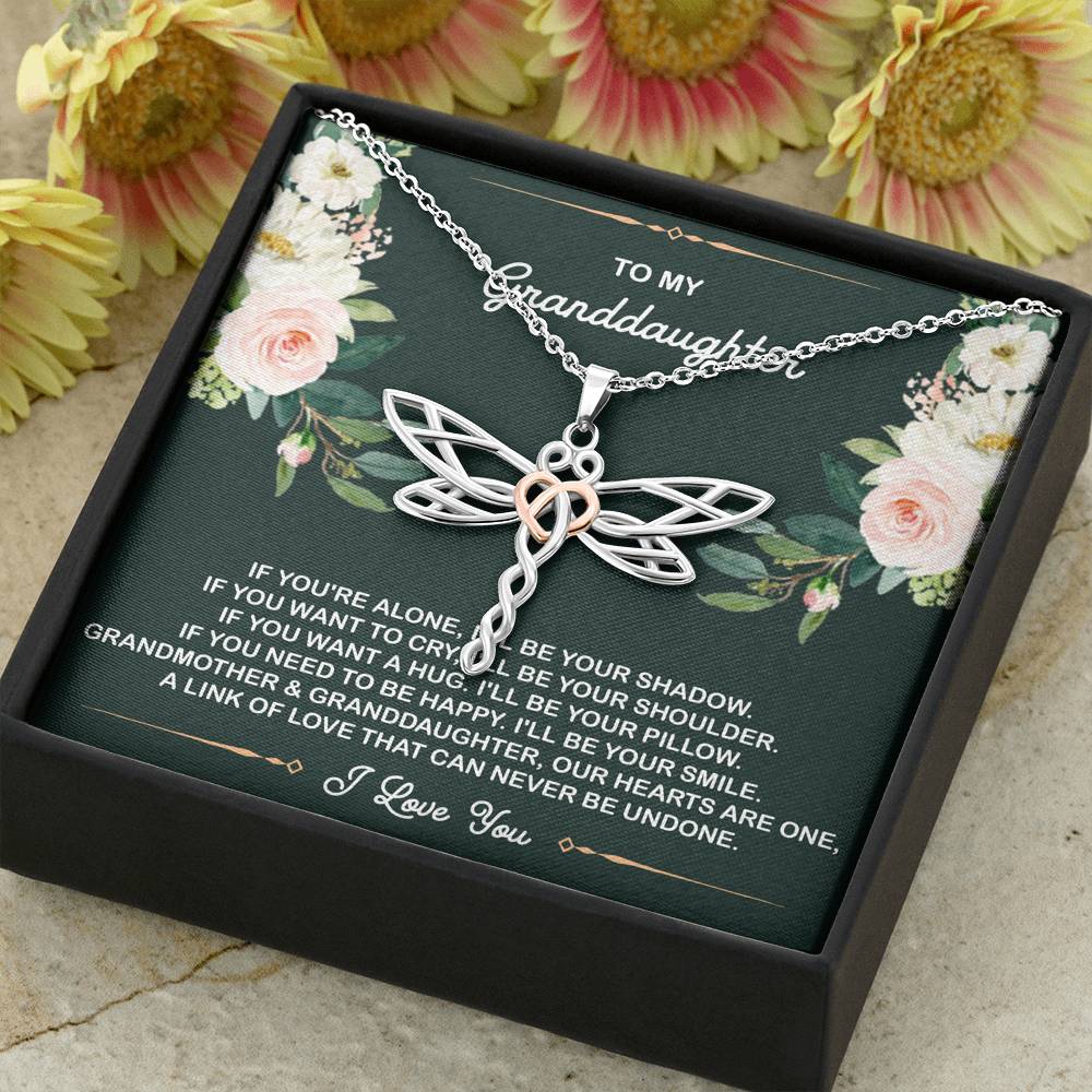 To My Granddaughter Gifts, If You're Alone I'll Be Your Shadow, Dragonfly Necklace For Women, Birthday Present Idea From Grandma
