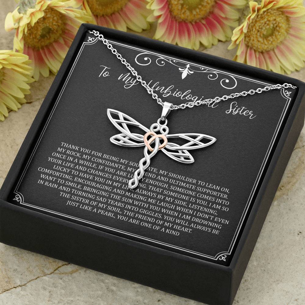 To My Unbiological Sister Gifts, My Soulmate, Dragonfly Necklace For Women, Birthday Present Idea From Sister-in-law