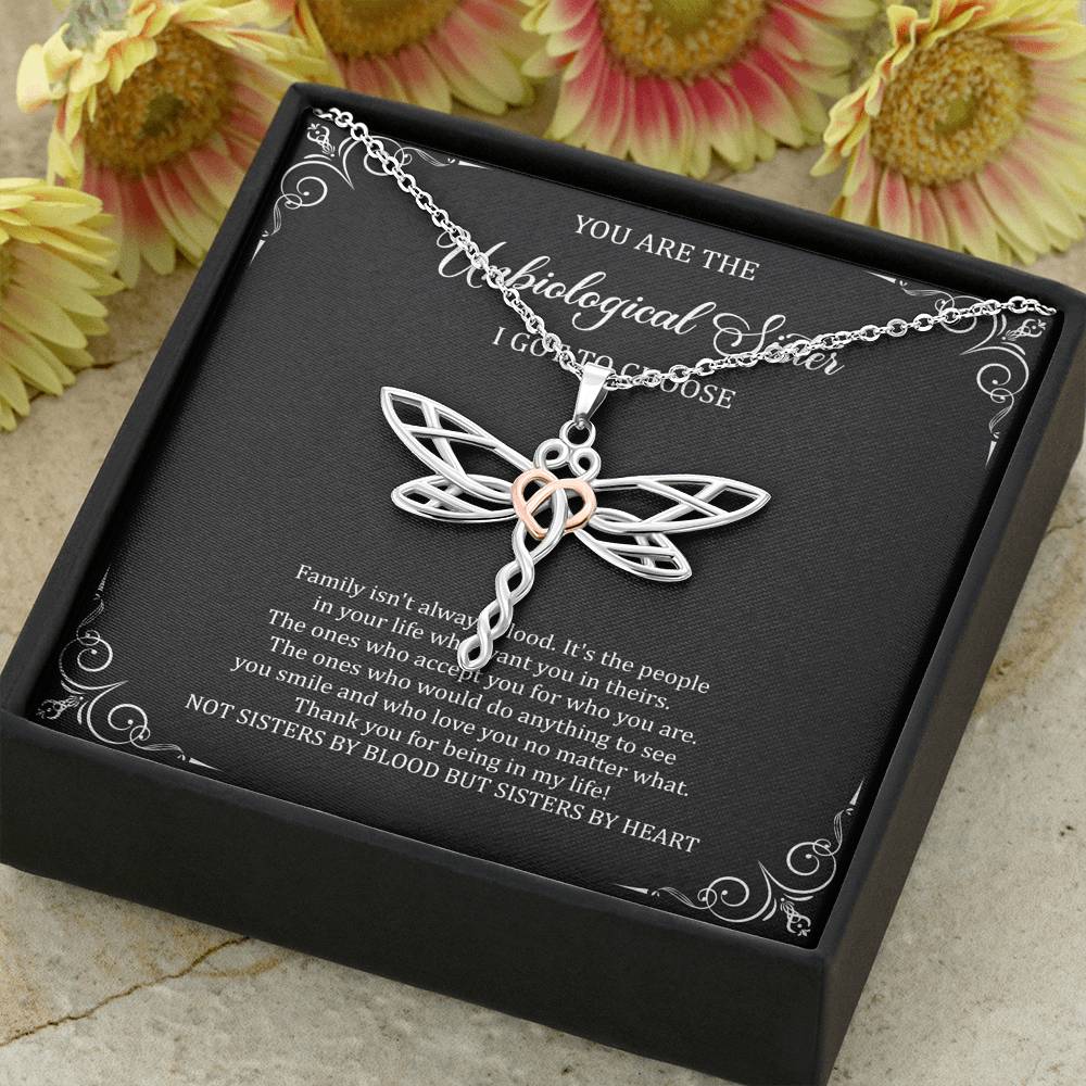 To My Unbiological Sister Gifts, Family Isn't Always Blood, Dragonfly Necklace For Women, Birthday Present Idea From Sister-in-law