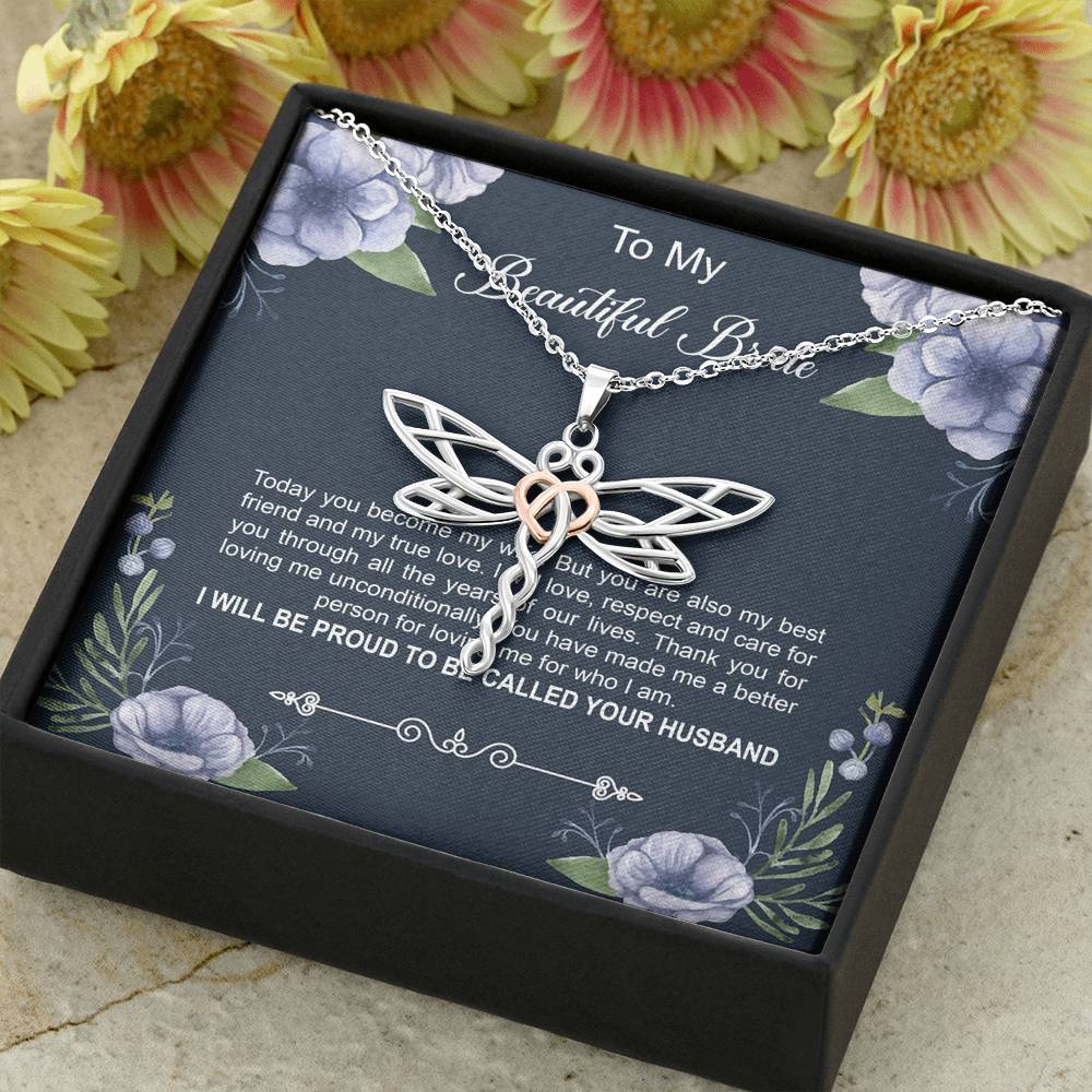 To My Bride Gifts, Today You Become My Wife, Dragonfly Necklace For Women, Wedding Day Thank You Ideas From Groom