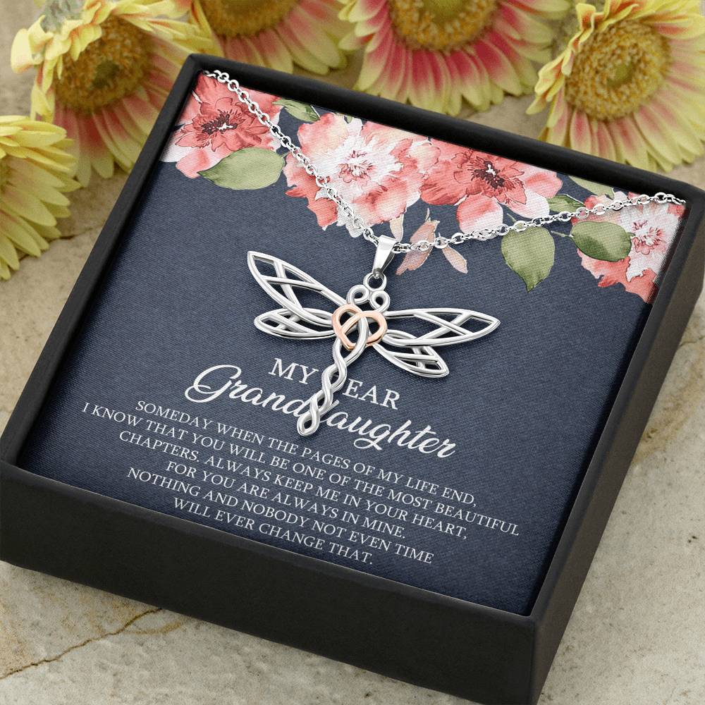 To My Granddaughter Gifts, Someday When The Pages Of My Life End, Dragonfly Necklace For Women, Birthday Present Idea From Grandma Grandpa