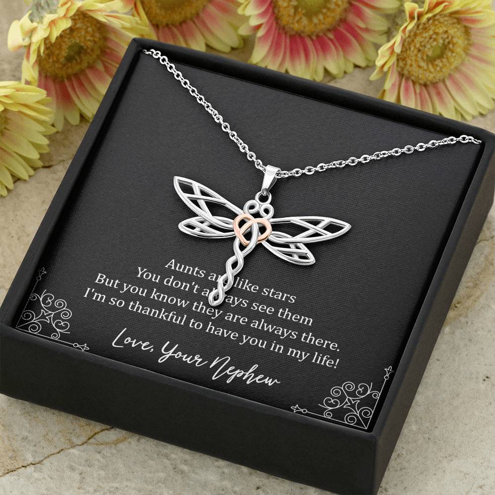 To My Aunt Gifts, Aunts Are Like Stars, Dragonfly Necklace For Women, Birthday Present Idea From Nephew
