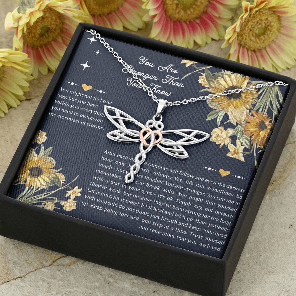 Encouragement Gifts, You Are Stronger, Motivational Dragonfly Necklace For Women, Sympathy Inspiration Friendship Present