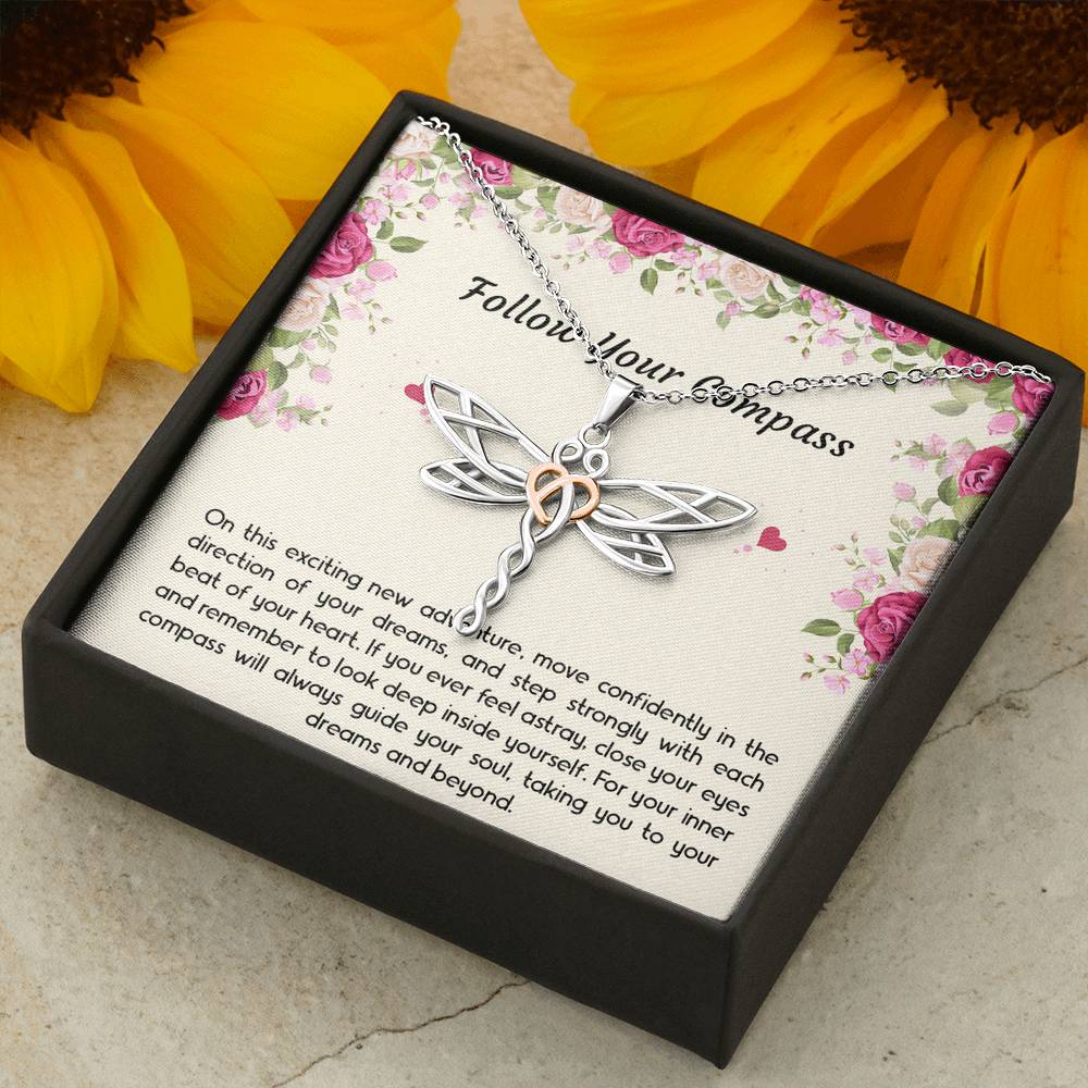 Graduation Gifts, Follow Your Compass, Dragonfly Necklace For Women, College Preschool High School Graduation Present