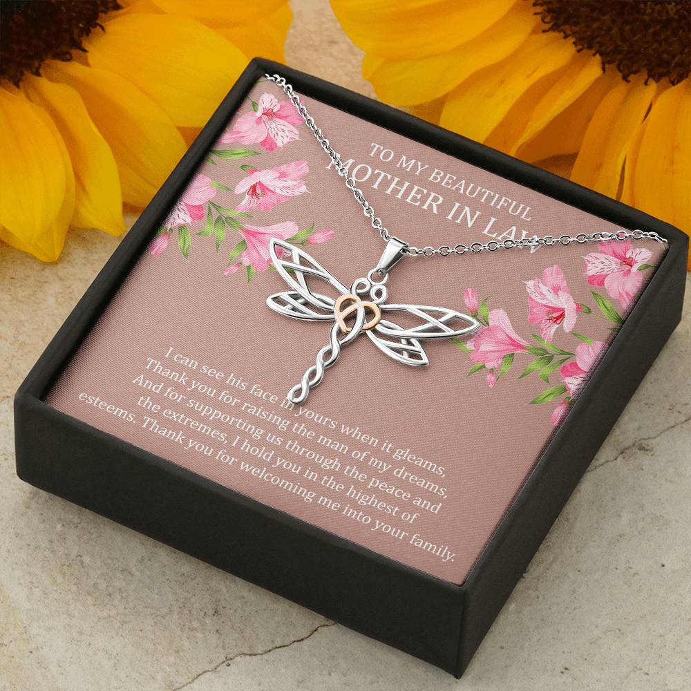 To My Mother-in-Law Gifts, I Can See His Face In Yours, Dragonfly Necklace For Women, Birthday Mothers Day Present From Daughter-in-law